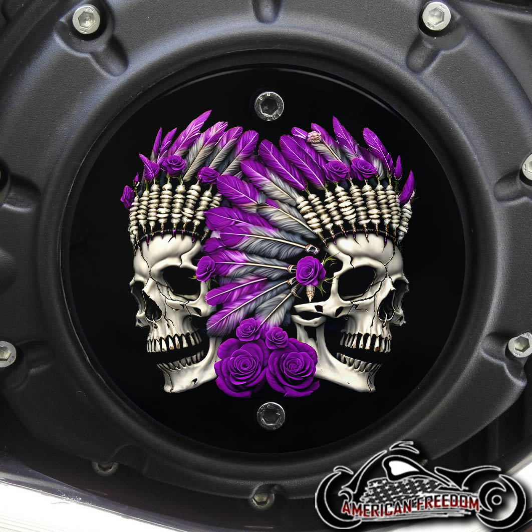 Indian Scout Derby Cover - Headdress Rose Skulls Purple